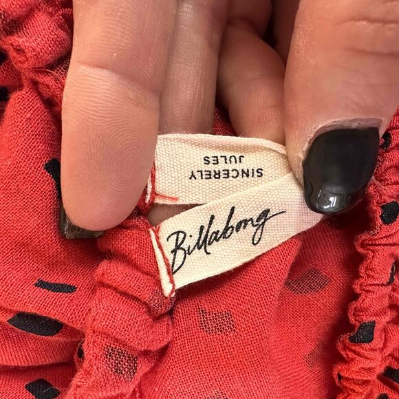 Billabong Sincerely Jules Red Polka Dot Ruffle One-Shoulder Dress Size Small - Picture 4 of 6